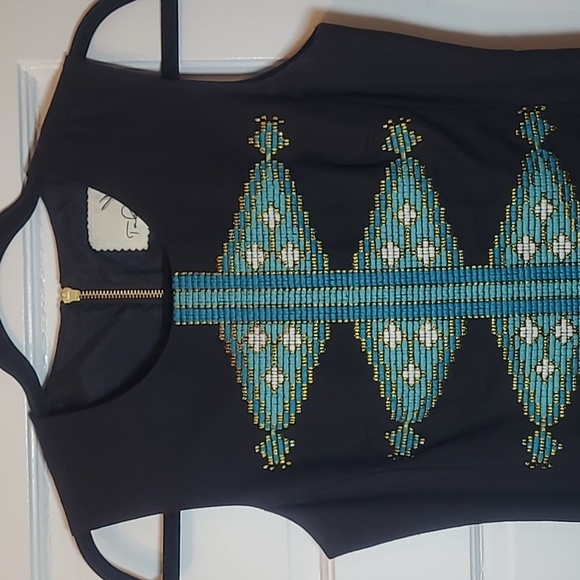 Tabitha | Anthropologie Dress Sheath Sleeveless Embroidered Aztec Design - Picture 6 of 15